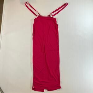 Belita Collection Women's L Hot Pink Ribbed Maxi Dress White Trim Strappy USA